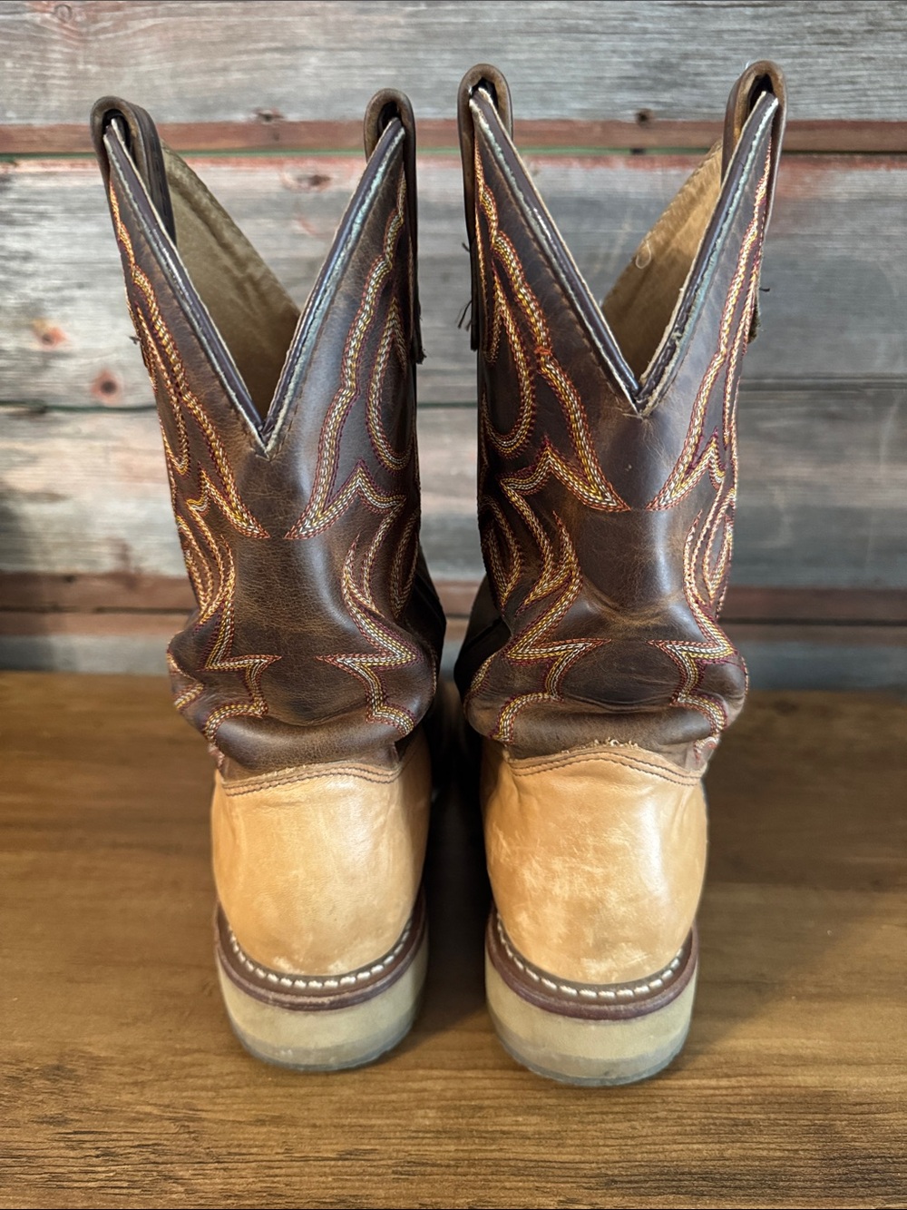 Double H Two-Tone Brown and Tan Cowboy Work Boots